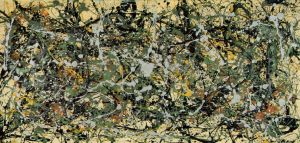 Number 8, 1949. 1949 Oil, enamel, and aluminum paint on canvas 34 1/8 x 71 1/4 in (86.6 x 180.9 cm)